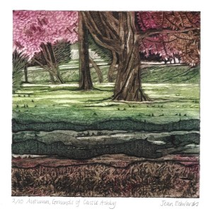 Autumn, Grounds of Castle Ashby, coloured collagraoh. Made for the 15 x 15 exhibition at The University of Northampton, 2008